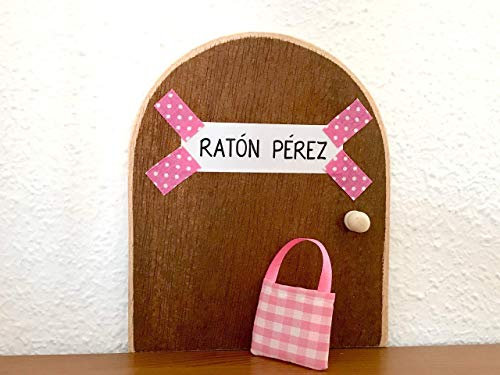 La auténtica puerta rosa mágica del Ratoncito Pérez. Con una preciosa bolsita de tela para dejar el diente. Ratón Pérez.