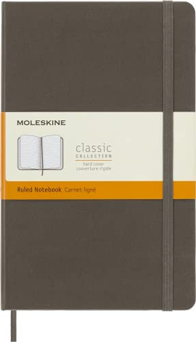 Moleskine Classic Ruled Paper Notebook, Hard Cover and Elastic Closure Journal, Color Earth Brown, Size Large 13 x 21 cm, 240 Pages