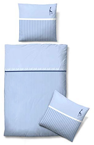 biberna 0635981 Bettwäsche Garnitur mit Kopfkissenbezug Mako-Baumwoll-Satin 1x 135x200 cm + 1x 80x80 cm eisblau