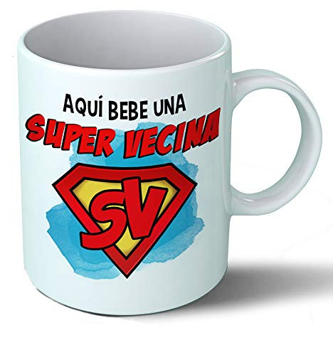 Planetacase - Taza Super Vecina Personalizada - Regalo Original para Vecinas - Desayuno Café 330 mL - Apta Microondas y Lavavajillas - Cerámica