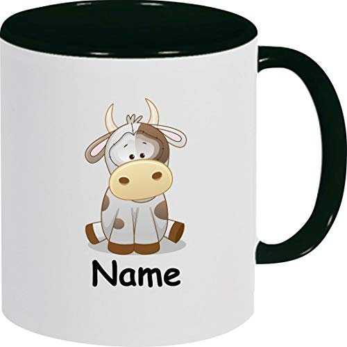 ShirtInStyle Kaffeepott, Tasse, Kuh mit Wunschnamen, Wunschtext, Spruch Name Text Becher Mug Kaffeetasse, Tiere, Natur, Farbe schwarz