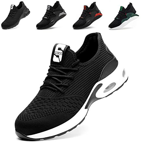 Nasogetch Sicherheitsschuhe Herren Leicht Arbeitsschuhe Damen Sportlich Stahlkappenschuhe rutschfest Atmungsaktiv 708 Schwarz EU37 235