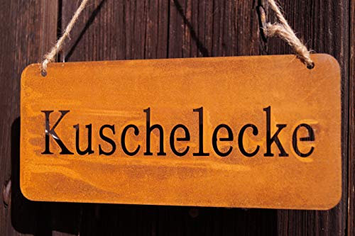 Rostoptik Schild zur Wahl 18 x 8 cm Lieblingsplatz/Kuschelecke/Aufwärmstube (Metall, Kuschelecke)