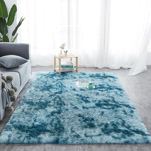Amazinggirl Hochflor Teppich wohnzimmerteppich Langflor 120 x 160 cm - Teppiche für Wohnzimmer flauschig Shaggy Schlafzimmer Bettvorleger Outdoor Carpet Türkis mit Muster