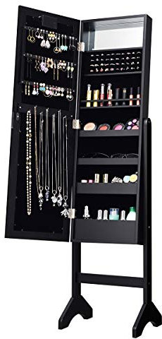 COSTWAY Armoire à Bijoux sur Pied avec 18 LED, Angle Réglable,Doublure en Velours Doux 35 × 31,5 x 145 CM (Noir)