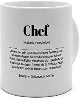 XXL Riesen-Tasse mit Definition Chef - Tasse mit Spruch, Wörterbuchtasse, Geschenktasse, witzig, Kaffeebecher, Becher, Jumbo-Tasse, Riesen-Becher - Farbe Weiß