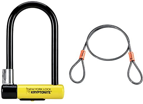 Kryptonite New York Lock Standard (10x20cm) Fahrradschloss, Yellow, 10 x 20 cm & Schlaufenkabel Krypto Flex 76 cm, ⌀5mm
