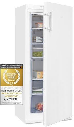 Exquisit Gefrierschrank GS22-H-280E weiss | Standgerät | 202 l Volumen | Weiß | Gefrieren | Türanschlag wechselbar| Gefrierschubladen und Bigbox | 4* Gefrieren