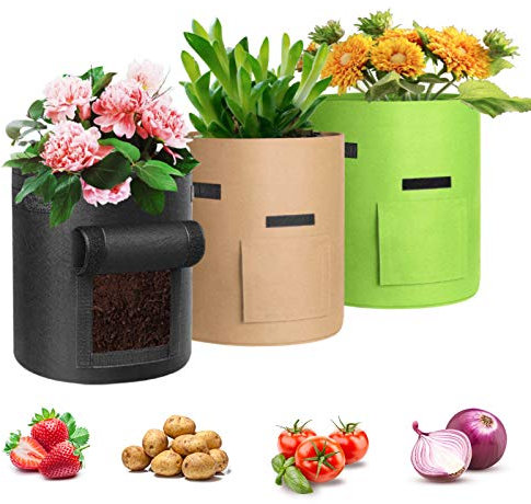3 Stück 10 Gallonen Kartoffel Pflanzsack, 37L Kartoffel Pflanzen Tasche aus Vliesstoff mit Sichtbarer Klappe und Griffen für Pflanze Tomaten, Kartoffeln, Gemüse und Blumen (35 x 40 cm, Mehrfarbig)