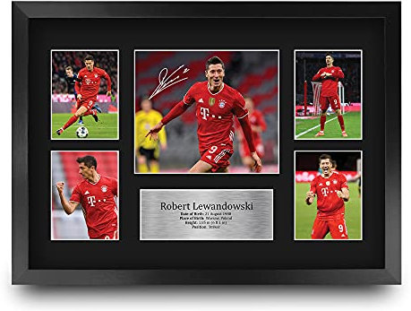HWC Trading FR A3 Robert Lewandowski Gedruckte Erinnerungsstücke Signiert Autogramm Foto Display Für Fußball-Fans Und Unterstützer - A3 Eingerahmt