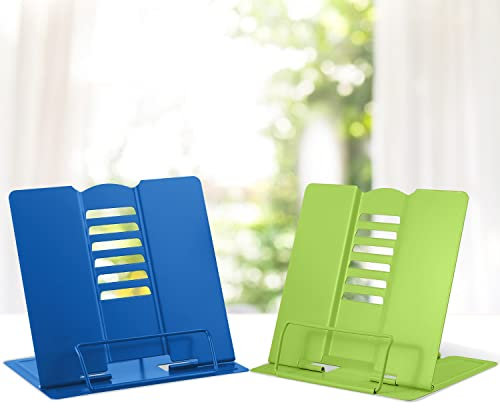 Buchstützen, Leseständer Kochbuchhalter 6 Stufen Verstellbar Metall Faltbar Multifunktions Rutschfest Kinder Buchständer für Küche Arbeitszimmer Büro Schule These(Navy Blau+Grün)