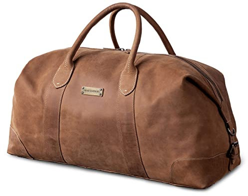 DRAKENSBERG Weekender 'David' (L) Leder Reisetasche Herren und Damen im Vintage-Design, erweiterbar, 60L - Havanna-Braun, DR00306