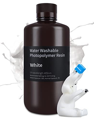 ELEGOO Water Washable 3D Printer Resin, White 1000g, Fast Curing, Easy Cleanup with Water, Smooth Finish & High Precision 405nm UV Resin for LCD/MSLA 3D Printing
