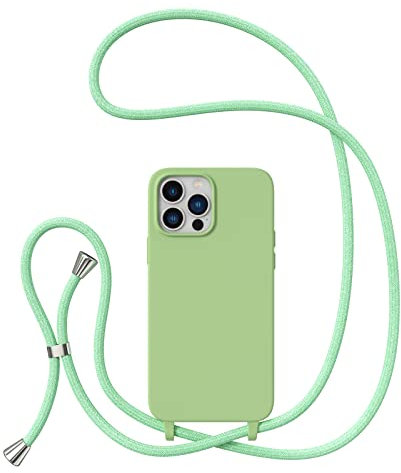 ZTOFERA Crossbody Lanyard Case for iPhone 13 Pro Max, Liquid Silicone Protective Phone Case with Strap Adjustable Neck Cord Necklace Soft Cover for iPhone 13 Pro Max, Green