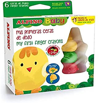 Alpino Baby 6 Ceras de Dedo para Bebés Ceras de Colores para niños Colores surtidos Disfruta y aprende pintando, DA000700