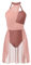 Jowowha Damen Ballettkleid Neckholder Eiskunstlauf Kleid Ballettanzug mit Asymmetrisch Rock Ballett Trikot Tanzbody Modern Lyrisch Tanzkleid Aprikose S