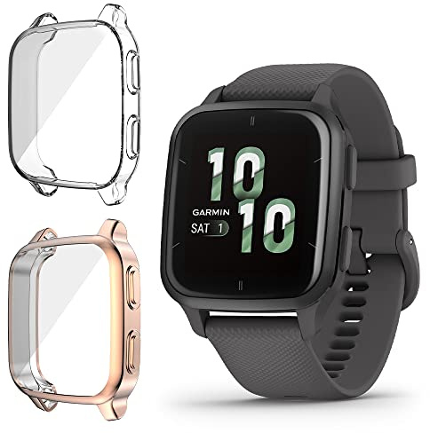 Niboow Hülle [2-Stück] für Garmin Venu Sq 2 (Transparent + Roségold) | Kratzfest, Bruchsicher, Bildschirmrand Schutzfolie, TPU Stoßfestes Smartwatch Schutzhülle für Garmin Venu Sq 2