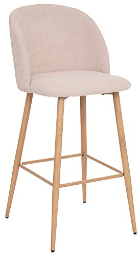 Barstuhl Céleste in Leinenbeige, Cord, Metallbeine in Eichenoptik