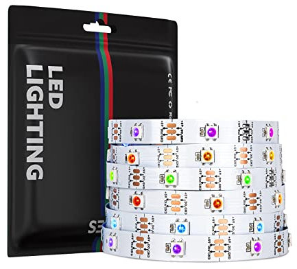 SEZO WS2812B LED Streifen ECO 5M 150LEDs DC5V Einzeln Adressierbaren LED Strip Individuell SMD5050 RGB Pixel Traumfarbe Programmierbar Neopixel LED Lichtband Flexible IP30 Nicht Wasserdicht Weiß PCB