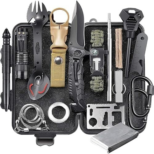 Notfall-Überlebenskit | Militärisches Überlebenskit | Überlebensausrüstung & Ausrüstung für Camping, Wandern, Jagd, Outdoor-Abenteuer | Überlebenswerkzeuge mit Notfall-Armband-Pfeifen-Taschenlampe