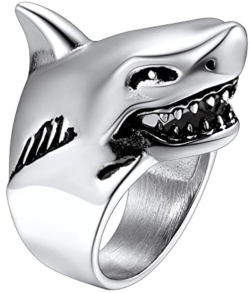 Richsteel Bague Punk Rock pour Hommes Femmes Modèle 3D d’Animaux Cornes/Tête de crâne/Requins/Tyrannosaurus Rex Anneau Fermé Taille 54-72