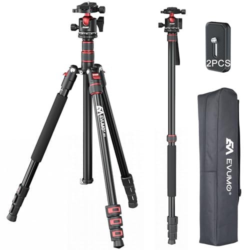 EVUMO Tripod Camera 203cm, Metal Overhead Tripod Dslr Camera Tripod With 36mm Ball Head, Tripod Convitable To Monopod, Travel Video Tripod Phone Stand With 2 Quick Release Plates, Max Load 8kg