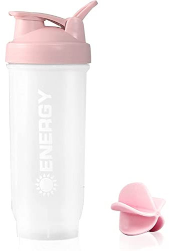 hzpolang Protein Shaker Bottle 700ml / 24oz with Plastic Mixball Leak-Proof BPA Free High Capacity Bottles for Men and Women Slim Fast Fitness Gym Sports Drink Workout Cup (Pink)