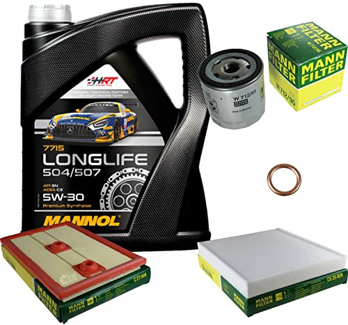 EISENFELS Filter Set Inspektionspaket erstellt mit 5 L Motoröl MANNOL Longlife 504/507 5W-30, MANN-FILTER Ölfilter, Luftfilter, Innenraumfilter, Dichtring