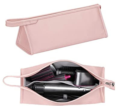 BoBostarky Portable Travel Case Storage Bag Compatible for Dyson Supersonic Hair Dryer and Dyson Airwrap Styler, PU Leather Protective Travel Carrying Case (Pink)