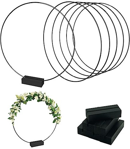 Worown 6 Stück Metallringe zum Basteln, Metallring mit Fuß 30cm, Schwarz Metallringe mit 6 Holzständern für DIY Hochzeits-Tisch-Dekorationen, Wandhängende Handwerke