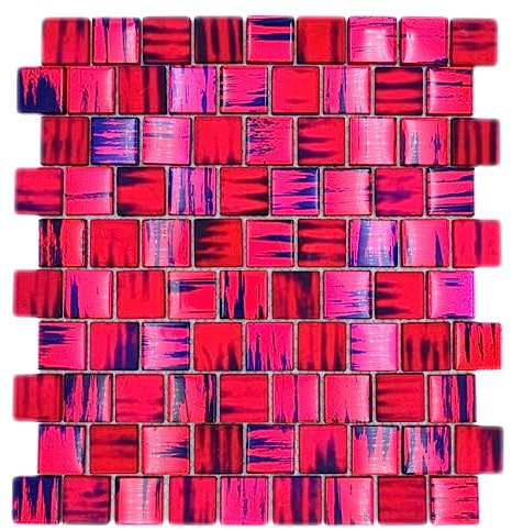 Mosaikfliese Glas Glasmosaik Neon 28,6x31,8 cm Bad Dusche Küche Theke (Mosaikstein: 3x3 cm) (Pink)