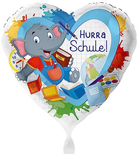 Folienballon Hurra Schule Luftballon Einschulung Schulkind Elefant Schulanfang Ballon Schulstart Ballon Made in Germany & USA- Helium geeignet
