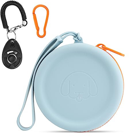 Pochette en silicone pour friandises pour chien,avec Clickers de dressage pour chiens,marche pour chien et chat,format de poche,facile à nettoyer,sans odeur,fermeture éclair,sac de voyage (bleu ciel)