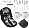 Set de couverts de camping pour 2 personnes - Portable - En acier inoxydable - Pour camping, pique-nique et voyage - Avec couteau, fourchette, cuillère et assiette dans un sac de transport (pour 2