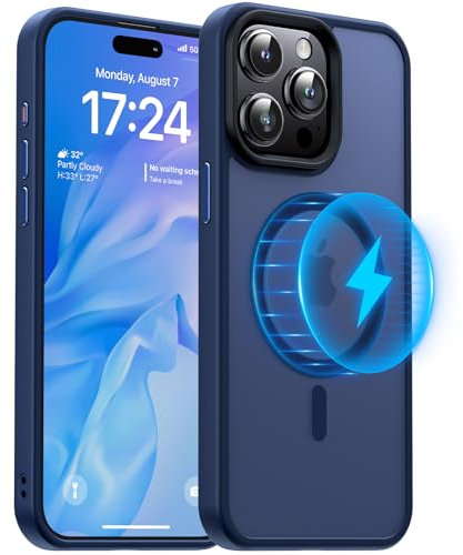 Meifigno Magic Magnetisch Hülle kompatibel mit iPhone 15 Pro, [Militärgeprüft & Kompatibel mit magsafe] Durchscheinende Matte Rückseite Schutzhülle für iPhone 15 Pro 6,1 Zoll, Blau