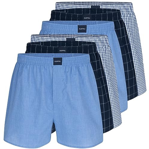Almonu 3er oder 6er Pack Web Boxershorts Herren aus Baumwolle, Lockere Boxershorts, Boxershorts Herren Baumwolle locker, Geknöpfter Eingriff, Pants Herren, Unterhose Männer Boxershort