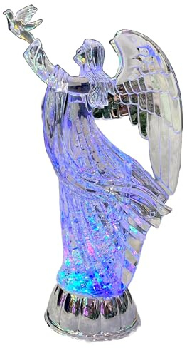30cm LED Light Up Angel Figure – Batter Operated Swirling Glitter Water Spinner Snowglobe - Acrylic Tabletop Ornament Christmas Home Decorations