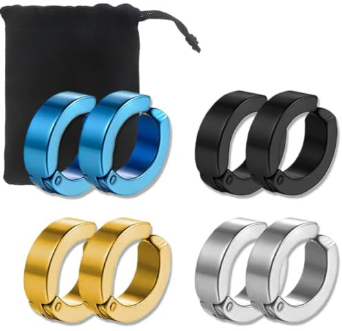 ZKGYUS 4 Paires Non-Piercing Boucles d'oreille Clip d'oreille Faux Anneaux d'oreille pour Hommes et Femmes,Fausse Boucle d'oreille Homme, Boucle d'oreille Homme,Clip d'oreille Bijoux Non Piercing