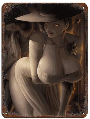 Resident Evil Village Lady Dimitrescu Poster Retro Poster Metall Blechschild Chic Art Retro Eisen Malerei Bar Menschen Höhle Cafe Familie Garage Poster Wanddekoration 30 x 40 cm