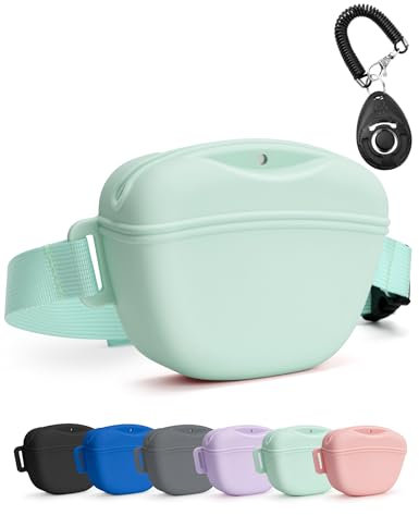 heouvo Hundeleckerli Beutel mit Trainingsklicker, Stärkerer Magnetverschluss Gegen Verschütten, 1,67 Tassen Silikon Leckerli Beutel Gürteltasche mit Hüftgurt für Haustier Training Gassi Gehen