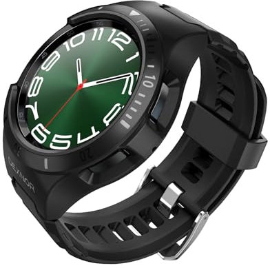 Dexnor Funda para Samsung Watch 6 Classic (43MM), [Banda Ajustable Integrada] Protección de Grado Militar Resistente de Silicona Suave Mate con Correa para Samsung Watch 6 Classic - Negro