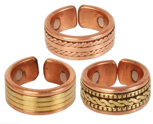 Touchstone Hecho a mano de cobre forjado a mano con patrón trenzado de alambre en espiral sólido y de alto calibre Elegancia minimalista Anillos de dedo de cobre puro. Juego de 3.