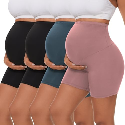 Dalavch 4 Pack Women's Maternity Yoga Shorts Over the Belly