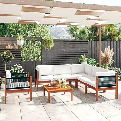NITCA 7-TLG. Lounge Gartenmöbel Set Holz Gartenmöbel Ecklounge Ecksofa Loungemöbel Set Gartengarnitur Balkon Klein Outdoor Sofa aus Akazien-Holz Garten Terrasse Outdoor Cremeweiß-6