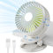 Gofady Clip Fan, USB Rechargeable, 360° Rotation 3 Speeds Desk Fan, Portable Stroller Table Fan, Quiet Battery Cooling Fan for Camping, Bed, Traveling, Pram, Office, Car (White)