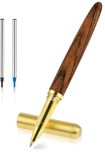 Andibro Vintage Kugelschreiber aus Holz, Luxus Handgefertigtes Kugelschreiber mit 0,5 mm feiner Spitze und 2 Tintenminen Ausgefallener Rollerball Stift Holz Tintenroller Set für Journaling Büro (A)