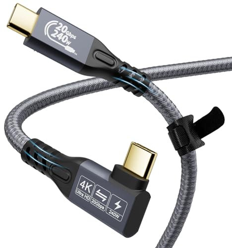 YIWENTEC USB C Cable to USB C 3.2 male male Gen2 X 2 Type C Charging Cable, 20 Gbps Data Transfer, 240 W 48 V/5 A Fast Charging Cable, 4K @ 60Hz Video Transfer (angle, 1M)