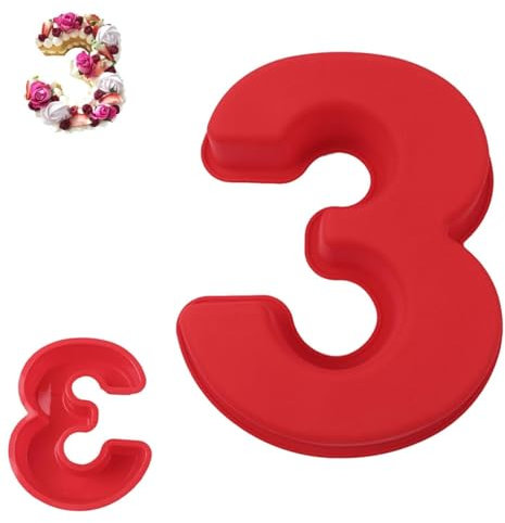 QEEYON 10 inch Large Silicone Number Cake Moulds, Number 3 Cake Tin Mould, Cake Pan Silicone Cake Tins for DIY Baking Birthday Wedding Anniversary, BPA Free, Non-Stick (Number 3)