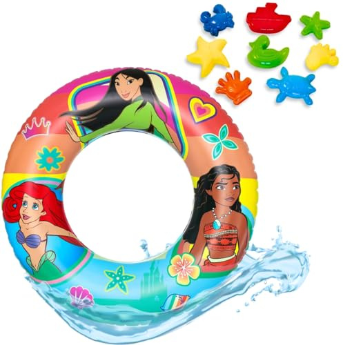 NARAMAKI Schwimmring Prinzessin 56 cm - 3/6A + Sandformen - Set Meer, Schwimmhilfe Schwimmreifen