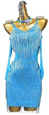 Mädchen Quaste Latin Wettbewerb Tanzkleid Ballsaal Tango Tanzoutfit Luxus Salsa Rock Cha Cha Kostüme Strass, C, Medium